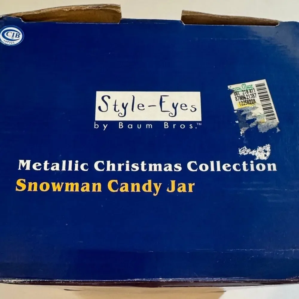 New Style Eyes by Baum Bros Metallic Snowman Candy Jar Christmas Collection